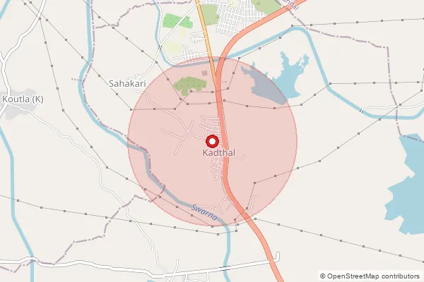 Map showing approximate area covered by Pincode 504105 — Kadthal B.O, Nirmal