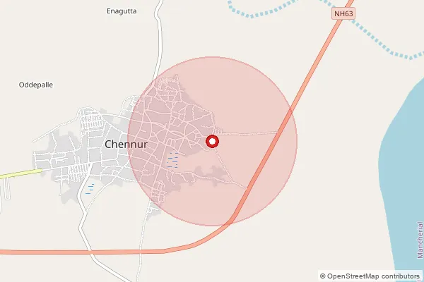 Map showing approximate area covered by Pincode 504201 — Angarajpalli B.O, Mancherial