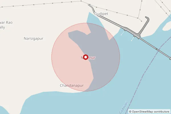 Map showing approximate area covered by Pincode 504207 — Laxmipur B.O, Mancherial