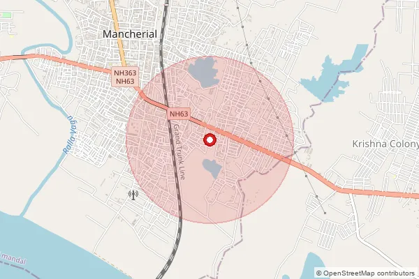 Map showing approximate area covered by Pincode 504208 — Mancherial H.O, Mancherial