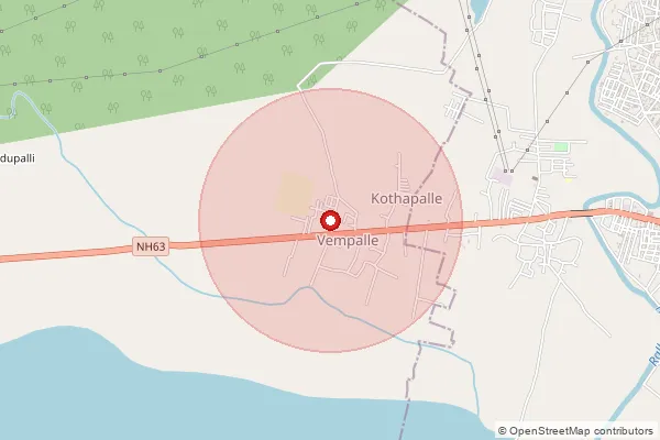 Map showing approximate area covered by Pincode 504209 — Vempalli B.O, Mancherial