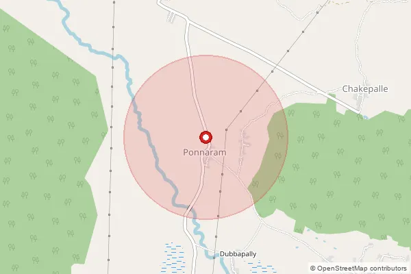 Map showing approximate area covered by Pincode 504216 — Pownur B.O, Mancherial