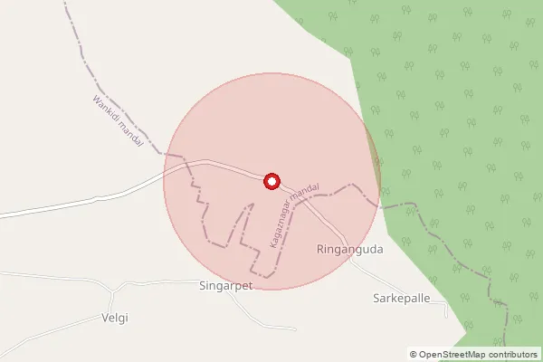 Map showing approximate area covered by Pincode 504295 — Malini, Kumuram Bheem Asifabad