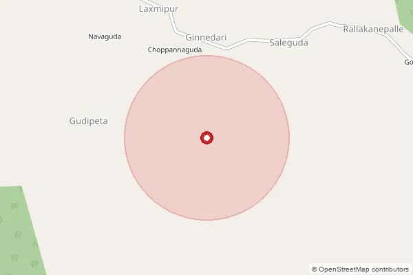 Map showing approximate area covered by Pincode 504297 — Ginnedhari B.O, Kumuram Bheem Asifabad