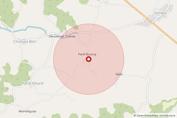 Map showing approximate area covered by Pincode 504304 — Patnapur B.O, Adilabad