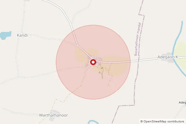 Map showing approximate area covered by Pincode 504307 — Powna B.O, Adilabad