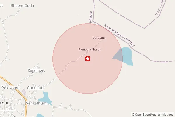 Map showing approximate area covered by Pincode 504311 — Dhaba B.O, Adilabad