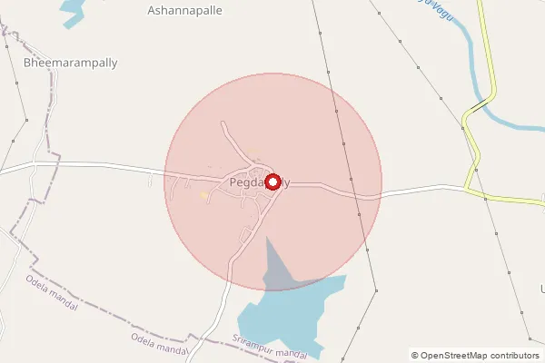 Map showing approximate area covered by Pincode 505162 — Madupalli B.O, Peddapalli