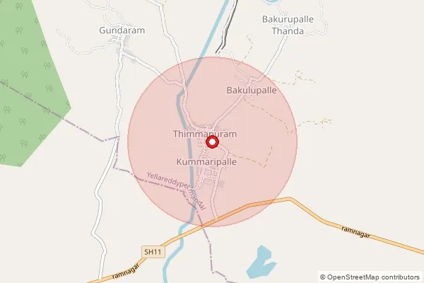 Map showing approximate area covered by Pincode 505305 — Adivipadira B.O, Rajanna Sircilla