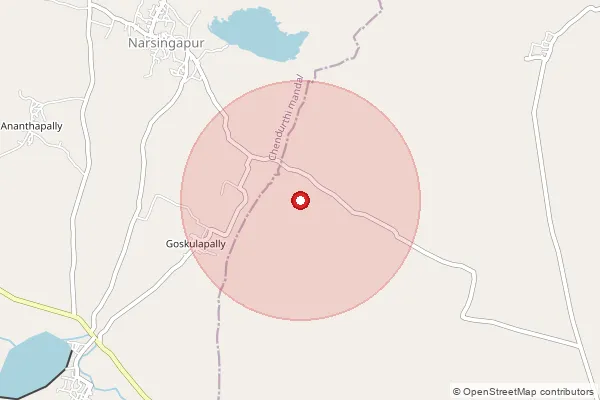 Map showing approximate area covered by Pincode 505403 — Bandapalli B.O, Rajanna Sircilla