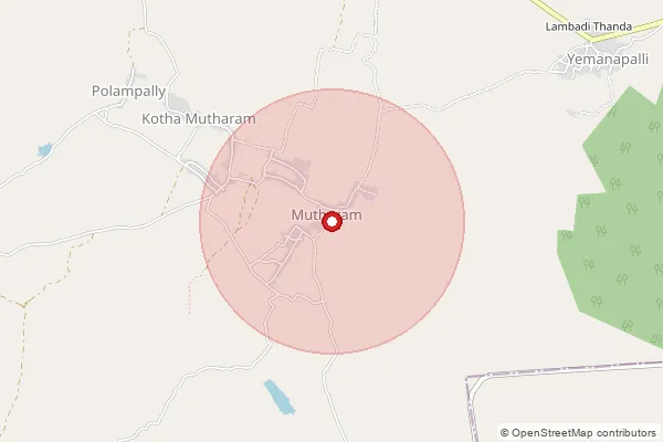 Map showing approximate area covered by Pincode 505506 — Mutharam S.O, Peddapalli