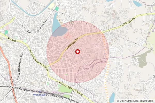 Map showing approximate area covered by Pincode 506002 — Warangal H.O, Hanumakonda