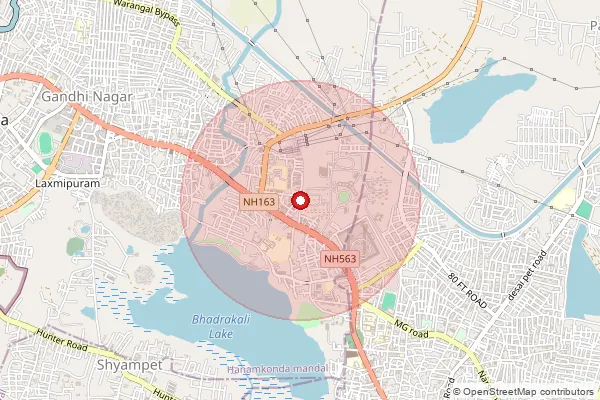 Map showing approximate area covered by Pincode 506007 — Agricultur Research Station B.O, Hanumakonda