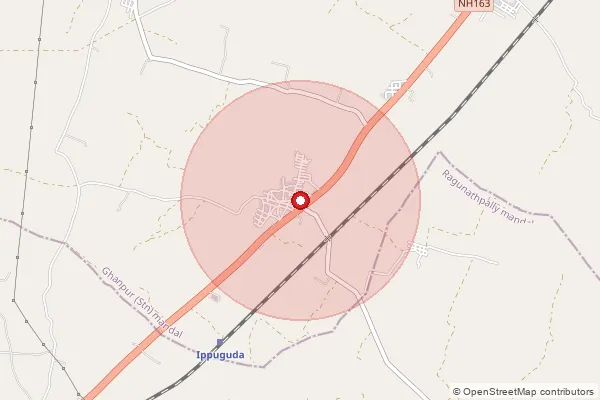 Map showing approximate area covered by Pincode 506301 — Tatikonda B.O, Jangoan