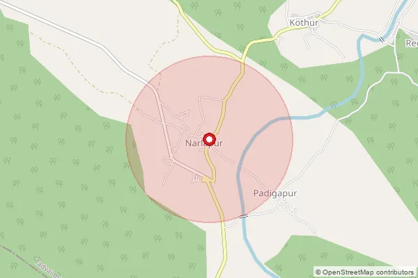 Map showing approximate area covered by Pincode 506347 — Oorattam B.O, Mulugu