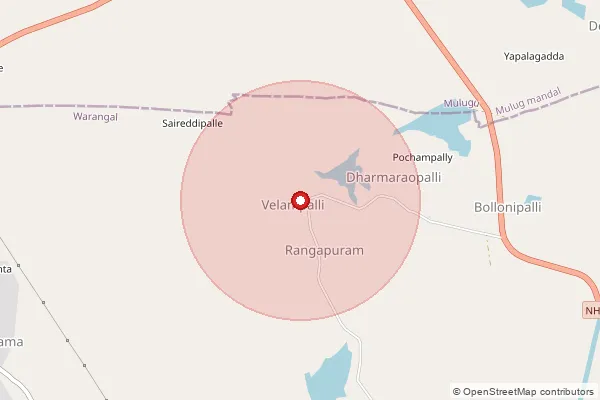 Map showing approximate area covered by Pincode 506366 — Akinepalli B.O, Jayashankar Bhupalapally