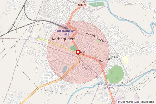 Map showing approximate area covered by Pincode 507101 — Kothagudem Colls H.O, Bhadradri Kothagudem