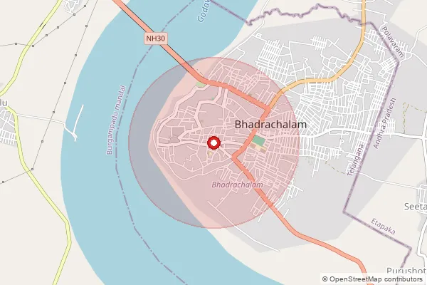 Map showing approximate area covered by Pincode 507111 — Bhadrachalam H.O, Bhadradri Kothagudem