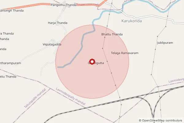 Map showing approximate area covered by Pincode 507118 — Garibpeta B.O, Bhadradri Kothagudem