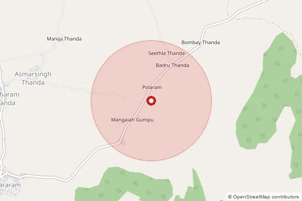 Map showing approximate area covered by Pincode 507124 — Polaram B.O, Bhadradri Kothagudem