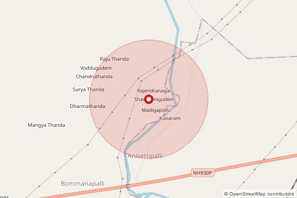 Map showing approximate area covered by Pincode 507127 — Chandruthanda B.O, Bhadradri Kothagudem