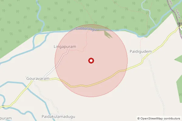 Map showing approximate area covered by Pincode 507133 — Pusuguppa B.O, Mulugu