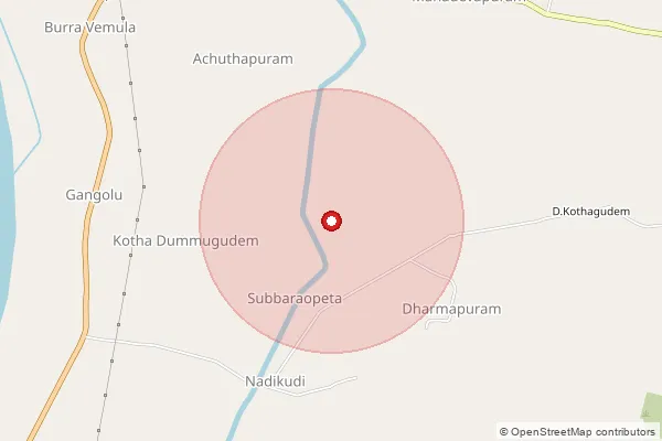 Map showing approximate area covered by Pincode 507137 — Gangolu B.O, Bhadradri Kothagudem