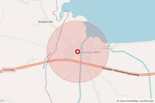 Map showing approximate area covered by Pincode 507157 — Nayakangudem B.O, Khammam