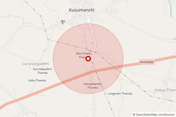 Map showing approximate area covered by Pincode 507159 — Perikasingaram B.O, Khammam