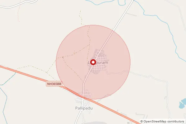 Map showing approximate area covered by Pincode 507165 — Kondakodima B.O, Khammam