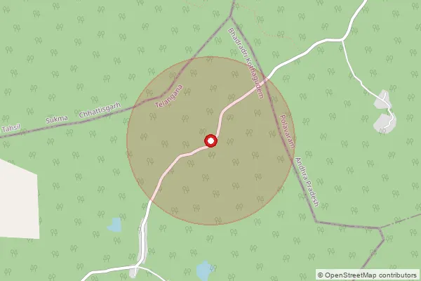 Map showing approximate area covered by Pincode 507182 — Budidampad B.O, Khammam