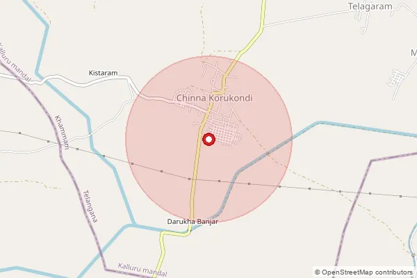 Map showing approximate area covered by Pincode 507209 — Korlagudem B.O, Khammam