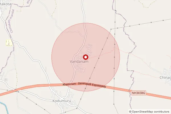 Map showing approximate area covered by Pincode 507318 — Allipuram B.O, Khammam