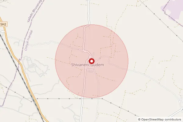 Map showing approximate area covered by Pincode 508114 — Mandra B.O, Nalgonda