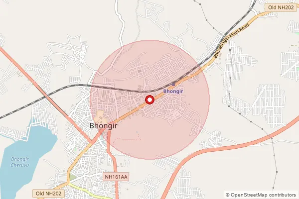 Map showing approximate area covered by Pincode 508116 — Bhongir H.O, Yadadri Bhuvanagiri