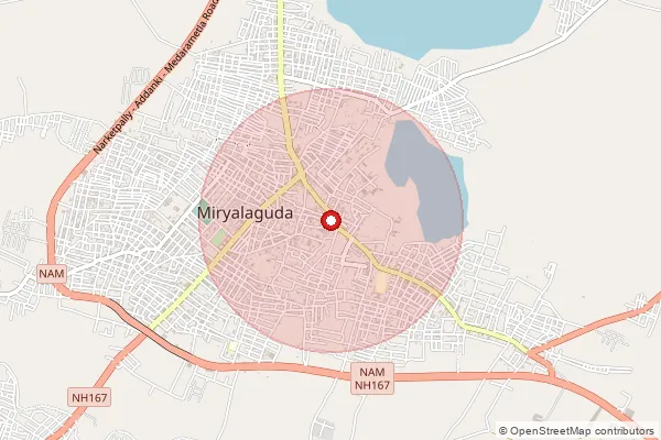 Map showing approximate area covered by Pincode 508207 — Miryalguda H.O, Nalgonda