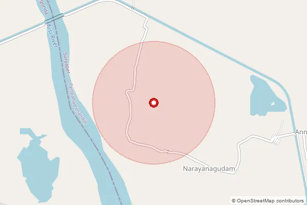 Map showing approximate area covered by Pincode 508208 — Babasahebpet B.O, Nalgonda