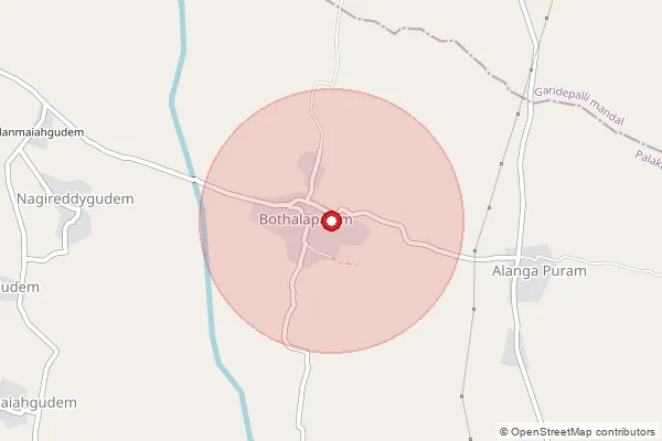 Map showing approximate area covered by Pincode 508218 — Bodaladinne B.O, Suryapet