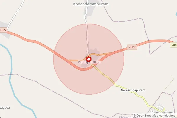Map showing approximate area covered by Pincode 508233 — Akupamula B.O, Suryapet