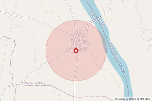 Map showing approximate area covered by Pincode 508374 — Chirumarthy B.O, Nalgonda