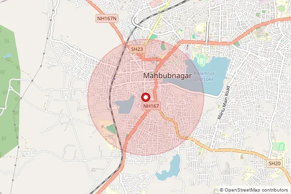 Map showing approximate area covered by Pincode 509001 — Mahabubnagar H.O, Mahabubnagar