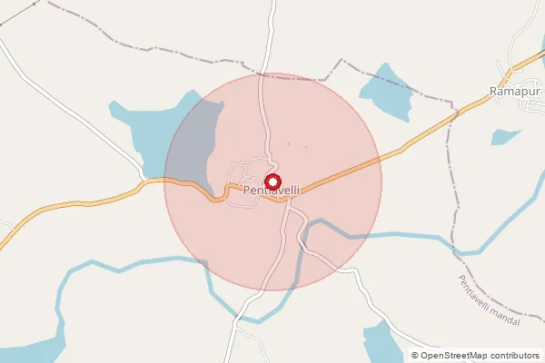 Map showing approximate area covered by Pincode 509105 — Pentlavally S.O, Nagarkurnool