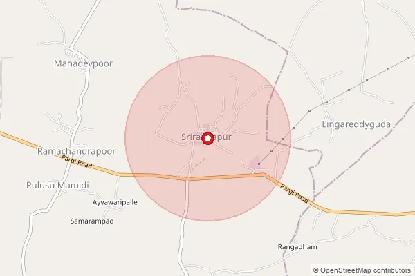 Map showing approximate area covered by Pincode 509120 — Srirangapur S.O, Wanaparthy