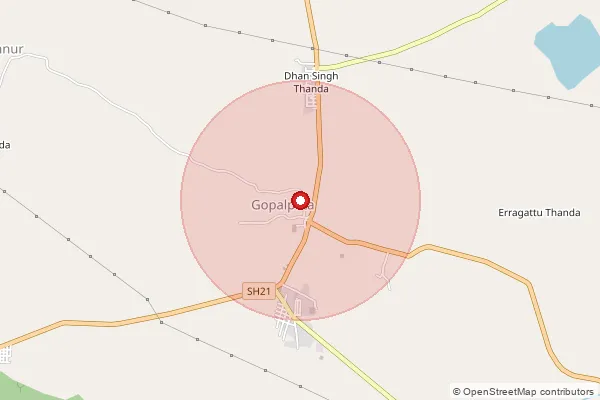 Map showing approximate area covered by Pincode 509206 — Gopalpet S.O, Wanaparthy