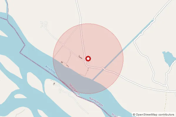 Map showing approximate area covered by Pincode 509208 — Chityala B.O, Narayanpet