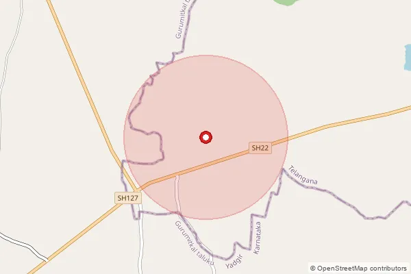 Map showing approximate area covered by Pincode 509210 — Amdipur B.O, Narayanpet