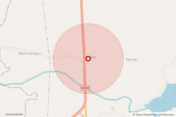 Map showing approximate area covered by Pincode 509215 — Palem S.O, Nagarkurnool