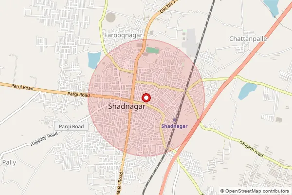 Map showing approximate area covered by Pincode 509216 — Shadnagar S.O, Ranga Reddy