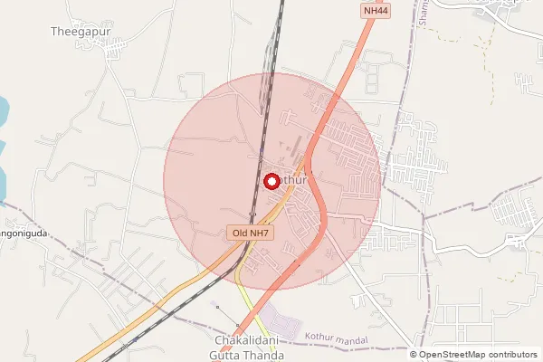 Map showing approximate area covered by Pincode 509228 — Kothur S.O, Ranga Reddy