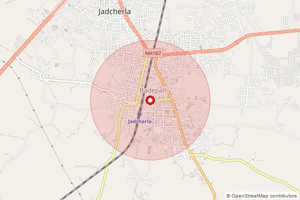 Map showing approximate area covered by Pincode 509301 — Stn. Jadcherla H.O, Mahabubnagar